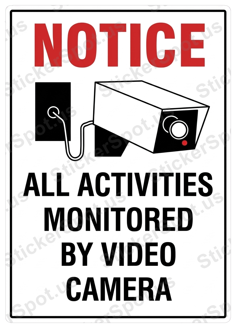 Notice All Activities Monitored by Camera Sign