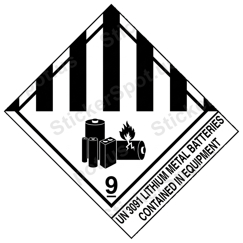 UN 3091 Lithium Batteries Warning Label