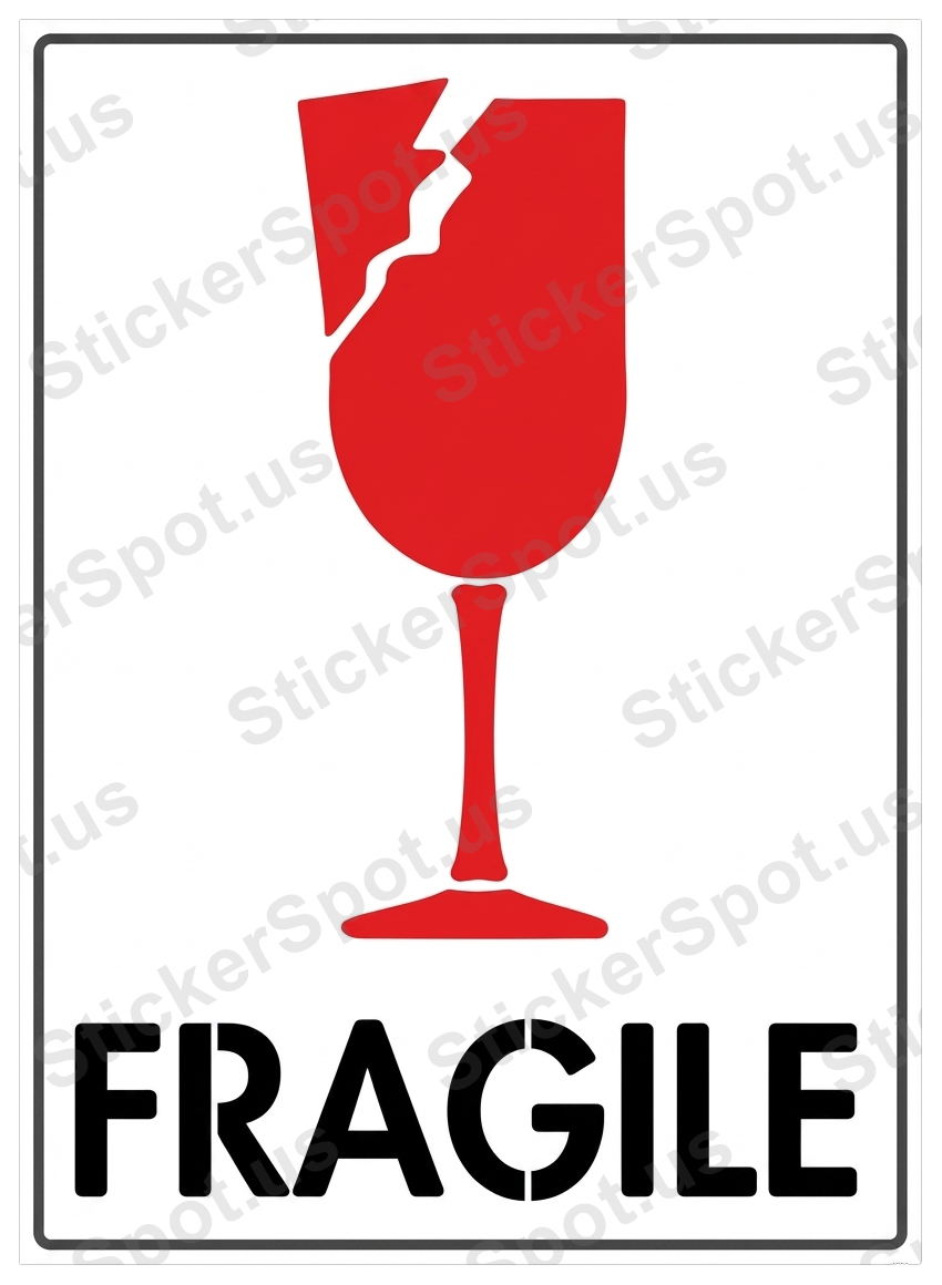 Fragile Broken Wine Glass Warning Decal