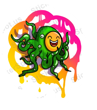 Smiling Green Octopus Graffiti Art Sticker