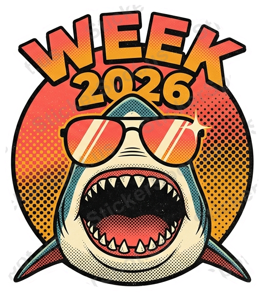 Week 2026 Retro Shark Head Halftone Art