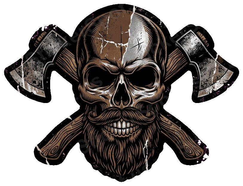 Skull Axes Edgy Woodcut Design Sticker