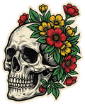 Skull Flowers Artistic Floral Design Sticker