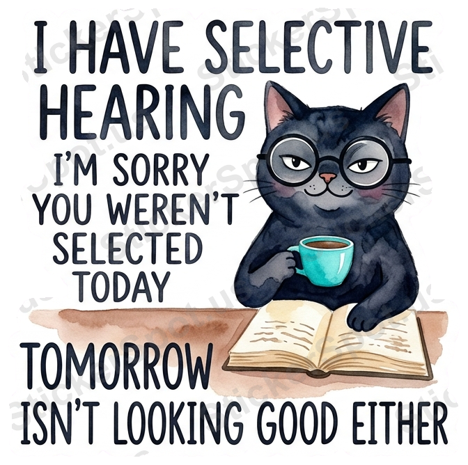 Selective Hearing Cat Funny Watercolor Quote