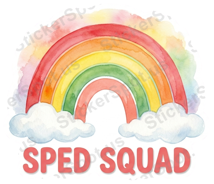 Sped Squad Rainbow Watercolor Teacher Pride