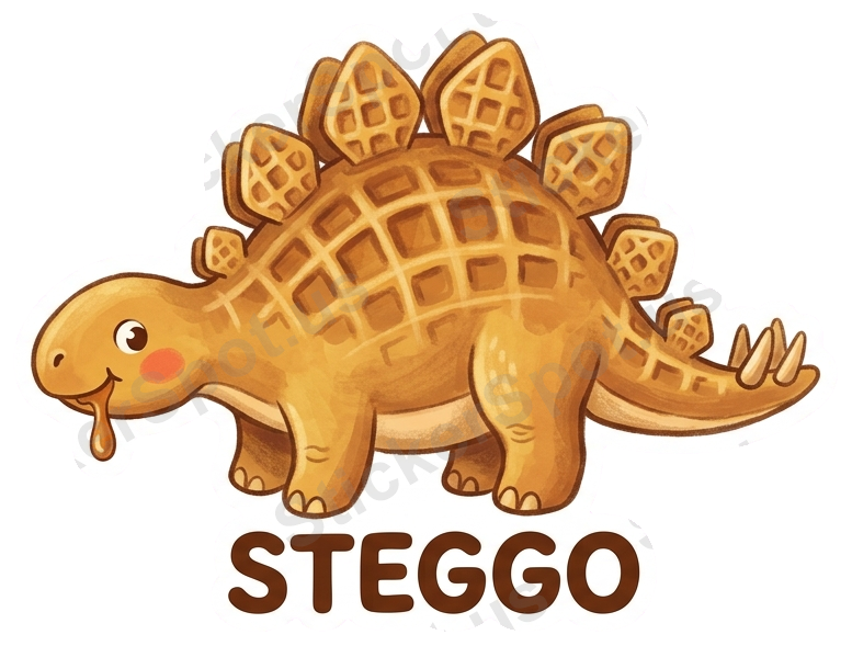 Whimsical Steggo Waffle Dinosaur Syrup Design