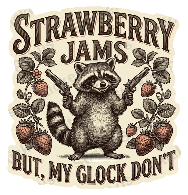 Strawberry Jams Raccoon with Guns Vintage Design