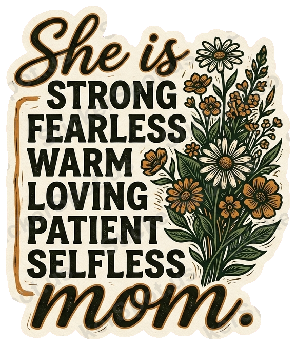 Strong Mom Floral Inspirational Quote Die-Cut