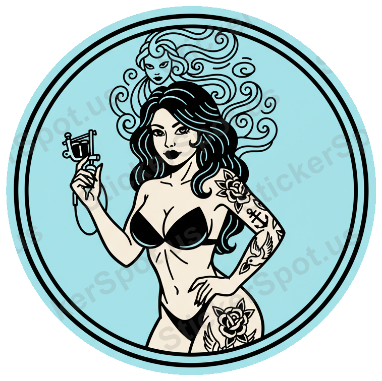 Edgy Tattoo Pinup Woman with Vintage Ink Art