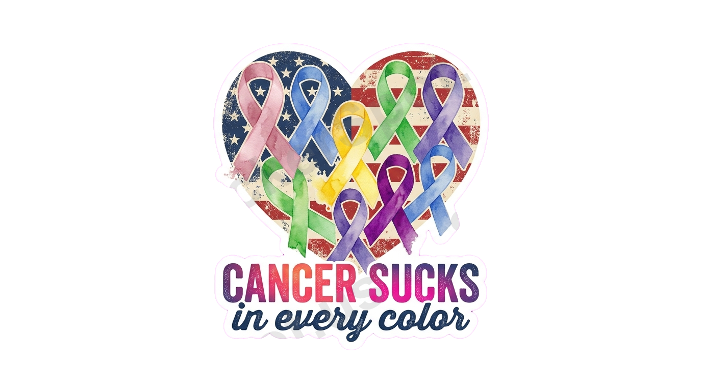 Cancer Sucks In Every Color Heart Ribbon Design