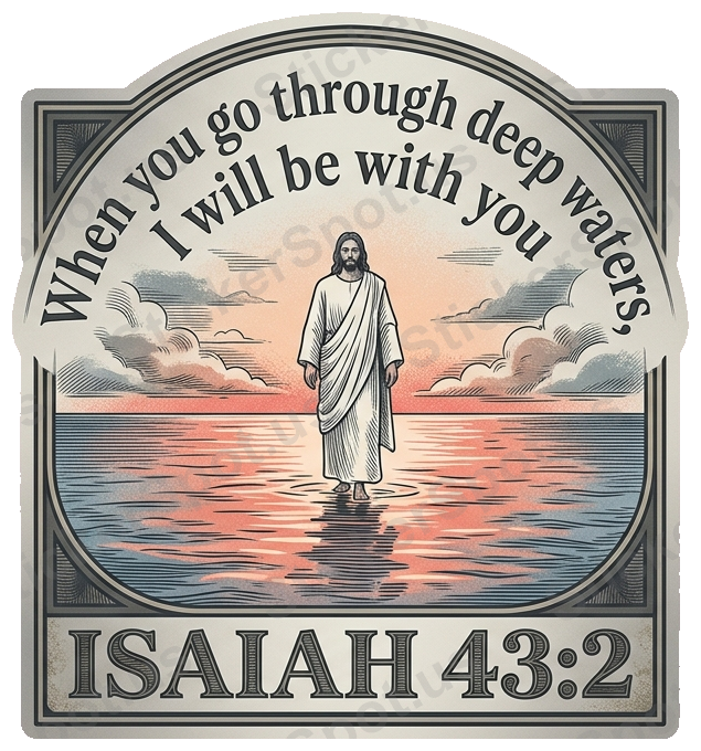 When you go through deep waters, I will be with Sticker Inspirational