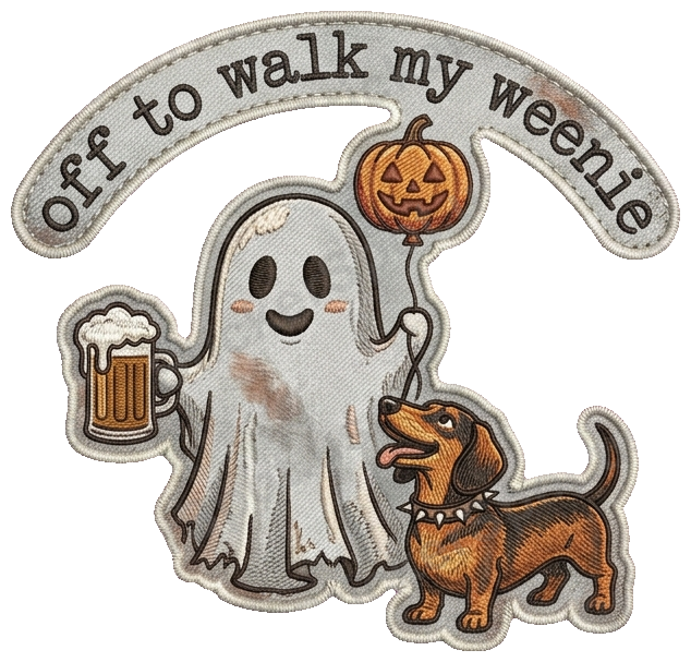 Off to Walk My Weenie Halloween Ghost Dog