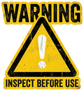 WARNING INSPECT BEFORE USE Sticker