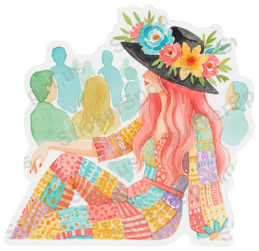 Whimsical Floral Hat Girl Watercolor Art