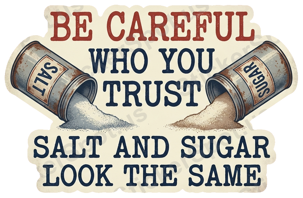 BE CAREFUL WHO YOU TRUST SALT AND SUGAR LOOK THE SAME Sticker
